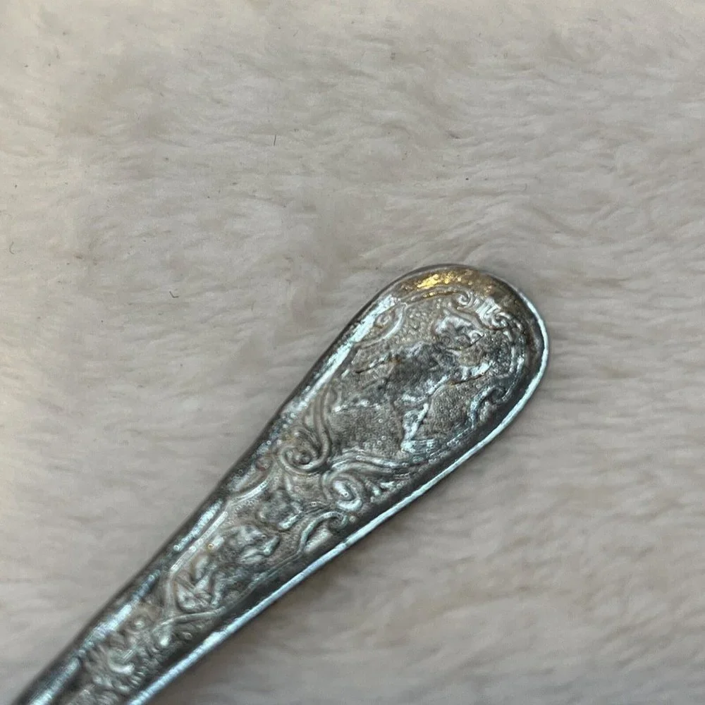 Vintage Children's Toy Fork &‎ Spoon WBW with Girl & Bear On Handles 2 Piece Set